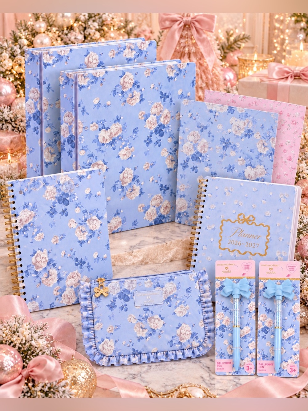 NWT LoveShackFancy x Yoobi 9pc Blue Holiday Stationery Gift Set
